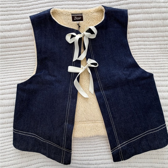 Deso Supply Co. Jackets & Blazers - Navy Denim Sherpa-Lined Vest